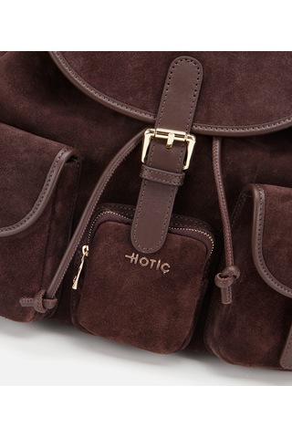 Hotiç Kadın Süet Deri Kahverengi Cepli Tokalı Sırt Çantası 03cah316410a480 03cah316410a480 Kahverengi