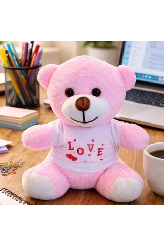 Premium Sempatik Dost Özel An Günün Anlamı Love Tişörtlü Pembe Peluş Ayıcık Çok Renkli