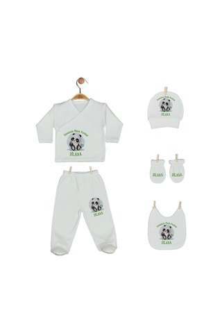 Pia Baby Gl 2009 İsme Özel Pandalı Yastık Zıbın Set Krem
