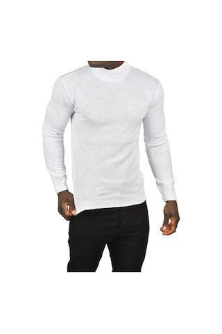 Deepsea Erkek Beyaz Baklava Desenli Yarım Balıkçı Yaka Boğazlı Triko Kazak 2505508 Beyaz