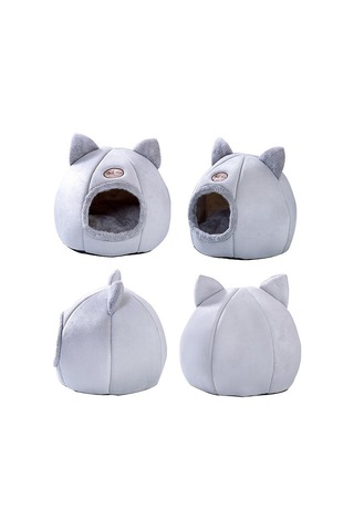 Leezsing Kedi/küçük Köpek Mağara Yatağı Kadife Kendinden Isıtmalı 2'si 1 Arada, Çıkarılabilir Yıkanabilir Astarlı, Rahat Evcil Hayvan Yatağı