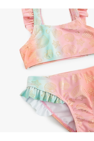 Koton Deniz Temalı Baskı Detaylı Fırfırlı Askılı Bikini Takımı Pembe Desenli 5skg00007mm Pembe Desenli