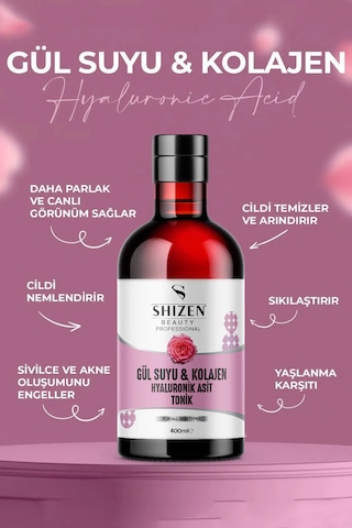 Shizen Beauty Professional Gül Suyu & Kolajen Hyaluronik Asit Tonik 400 ML
