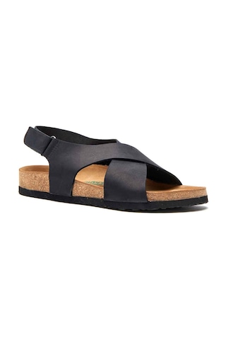 Comfortfusse Fayette - Erkek Ortopedik Hakiki Deri Sandalet Siyah Nubuk Deri