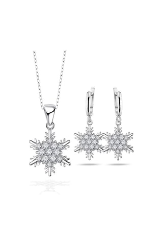 Brezza Lusso Jewelry Gümüş Kar Tanesi Kolye Küpe Set Gümüş Kolye Set 45 CM