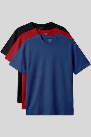 Oversize Fit Basic 3lü Paket Siyah-kırmızı-parlament Erkek T-shirt - 88379 Siyah - Mavi