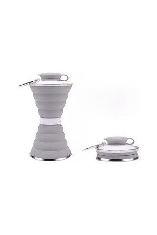 Mufunye Silikon Çekirdekli Katlanabilir Su Bardağı - Dış Mekan Sporları İçin Taşınabilir, Kapaklı, 401-500ml Gri Hediyelik Suluk Gri