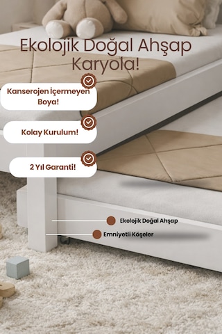 Canvas Model Masif Ahşap Karyola Kolay Kurulum Fırınlanmış İthal Sibirya Çamı 100x200 Yatak Uyumlu