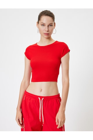 Koton Basic Tişört Kap Kol Bisiklet Yaka Modal Karışımlı Slim Fit Kırmızı 5wal10291ık Kırmızı
