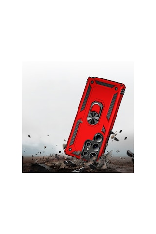 Samsung Galaxy Uyumlu S25 Ultra Kılıf Sofya Yüzüklü Standlı Zırhlı Korumalı Silikon Kılıf Siyah