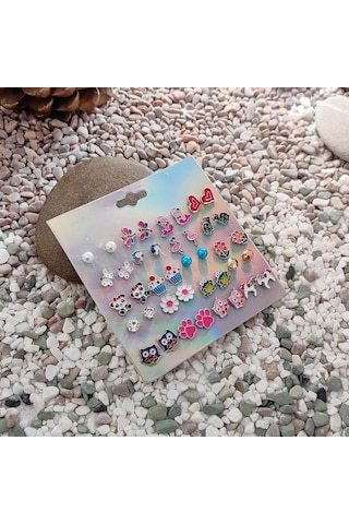 Chavin Çocuk Genç 20 Çift Mineli Figür Küpe Seti er14 Çok Renkli