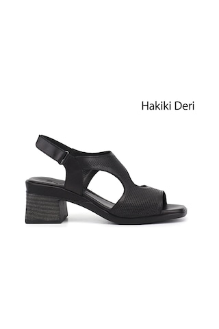 Gönderi(R) Gönderi R Kadın Siyah Cırt Bantlı Kalın Topuklu Hakiki Deri Sandalet Dyza70945409