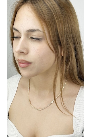 Zirkon Taşlı, Su Yolu, Yıldızlı, Paslanmaz Çelik Bileklik346, Kasa Altın Renk Altın