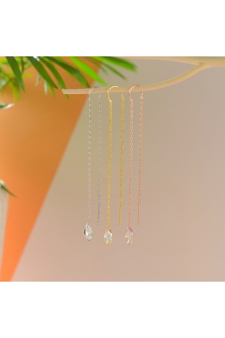 Queen Silver Jewelry 925 Ayar Gümüş Mekik Taş Sallantılı Küpe Altın