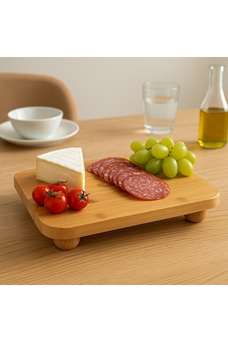 Qerhome Bambu Top Ayaklı Kare Sunumluk 25 Cm Alg Beyaz