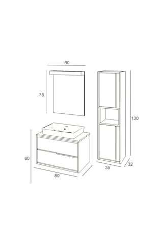 Denko Matia 80 Cm Mdf Retro Gümüş Banyo Banyo Dolabı Takımı + Boy Dolabı Gümüş