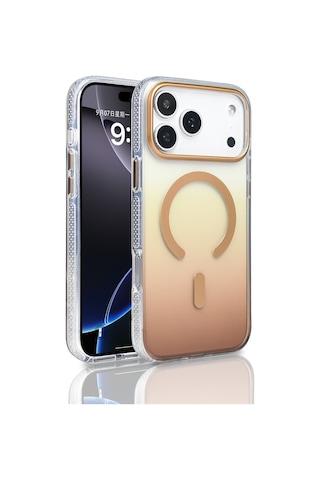 Noktaks - İphone 17 Pro Max Uyumlu Kılıf Magsafe Özellikli Transparan Renk Geçişli Toros Kapak - Gold - T39379