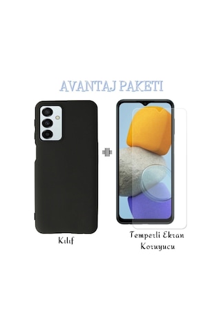 Samsung Galaxy Uyumlu M23 5g Esnek Dayanıklı Tam Koruma Kılıf Ve Temperli Cam Ekran Koruyucu Siyah