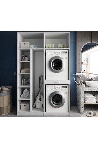 Megan Çamaşır Ve Kurutma Makinesi Dolabı Banyo Dolabı Beyaz Beyaz