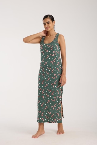 Akbeniz Kadın Kalın Askılı Yırtmaçlı Uzun Yeşil Gecelik Yeşil