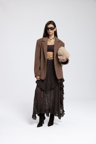 Mireya Asimetrik Kahve Dantel Etek Kahve