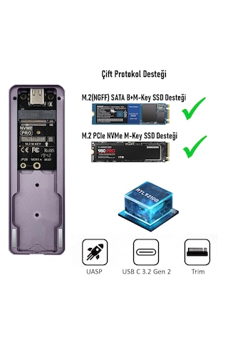 Jeyı İ9-gtr M.2 Ssd To Usb 3.2 Gen2 Ssd Muhafaza Kutusu