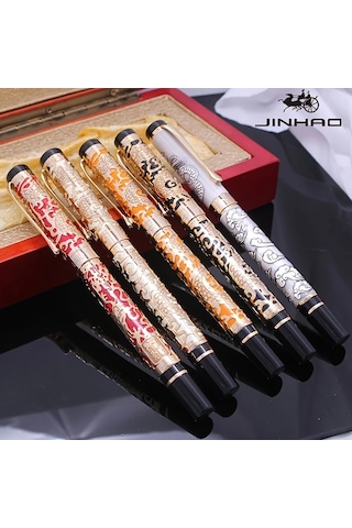 Oldfriend Jinhao 5000 Vintage Sarı Oyma Ejderha Lüks Dolma Kalem İnce Uç Hediye Sarı Oyma