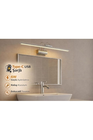 Sarjlı Led Flüt Resim Aplik 6w 3200k Gün Işığı 35cm Duvar Tipi Ayna/tablo Üstü Dekoratif Işık Ip20 İç Mekan Kullanım Krom Kasa Diğer