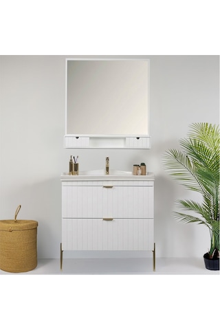 Kobos Noble 80 Cm Banyo Dolabı Seti Bianco Beyaz
