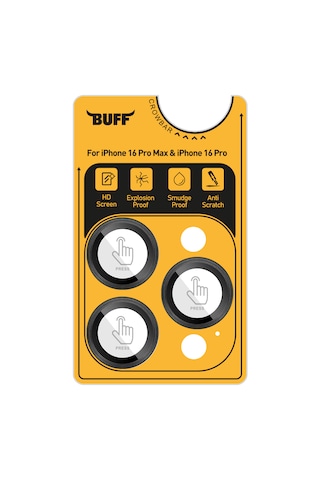 Buff Apple Uyumlu iPhone 16 Pro Max / 16 Pro Titanyum Lens Koruyucu Black