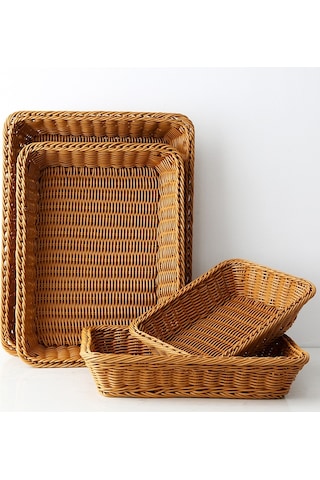 Sones A1744 Rattan Sepet Gıda Meyve Saklama Sepeti Dikdörtgen Meyve Tabağı, Boyut: Küçük Diğer