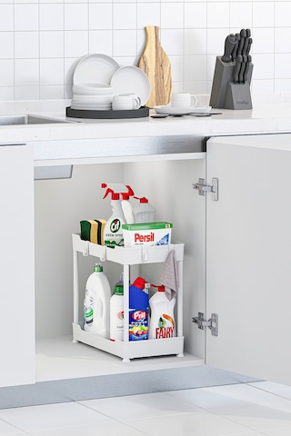Beyaz 2 Katlı Düzenleyici Mutfak Ve Banyo Rafı