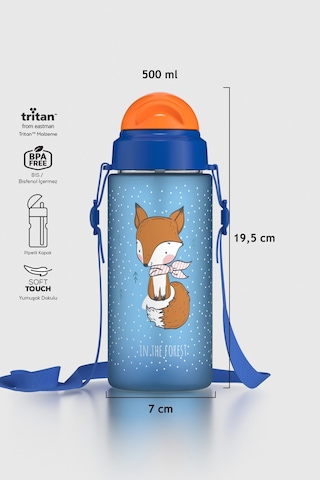 Renga Migo Soft Touch Desenli 500 Ml Askılı Pipetli Tritan Çocuk Matara 912142 Mavi MAvi