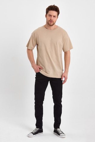 Erkek Compact Penye Oversıze T-shırt Oxford Tan