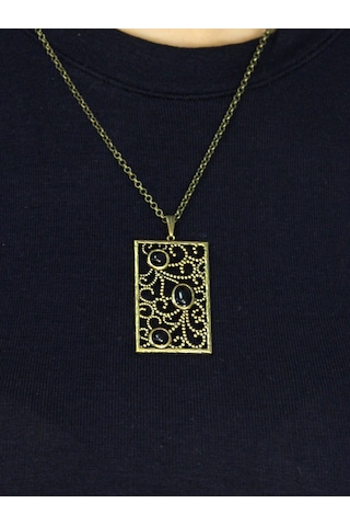 Doğal Taş Oniks 3'lü Doğal Taşlı Antik Kadın Kolye Euk45o Siyah