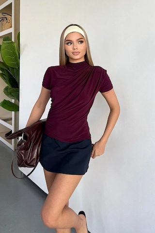 Giysa Kadın Dik Yaka Büzgü Detaylı Bluz Mürdüm - 25y 2417 Mürdüm