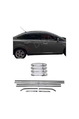 Ford Focus 3/3,5 2011-2017 Araca Özel Krom Cam Çıtası + Krom Kapı Kol 2'li Set Paslanmaz Çelik