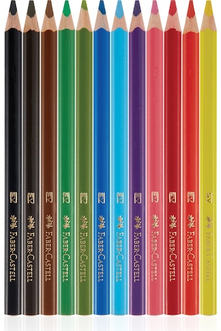 Faber-Castell Jumbo Üçgen Boya Kalemi, 12 Renk, Ergonomik Gövde, Beyaz Renk İçerir, Kalın Uçlu
