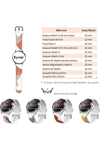 Kyver Watch Magic 2 46mm Desenli Silikon Kordon 22 Mm Uyumlu