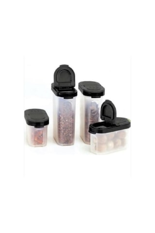 Siyah Kapak Baharatcık Set 4 Lü Şeffaf