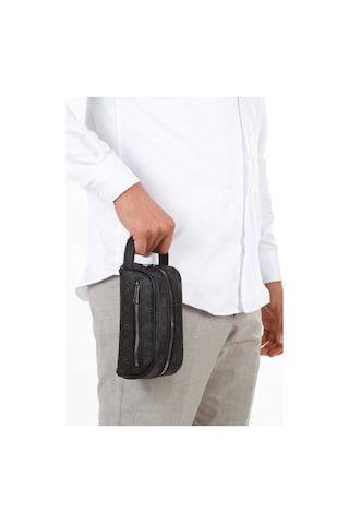 Vıatox Np- 2213 Mini Erkek Vegan Deri Portföy Clutch Traş Kozmetik Bakım Ve Günlük El Çantası Baskılı Siyah