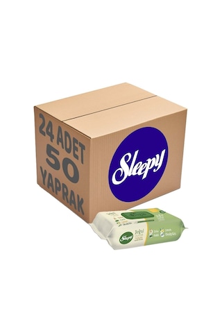 Sleepy Doğal Organik Pamuklu Plastik Kapaklı Islak Havlu Mendil 50 x 24