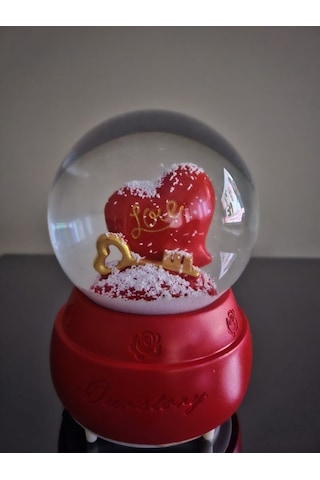 Love Kalpli Müzikli Kırmızı Kar Küresi