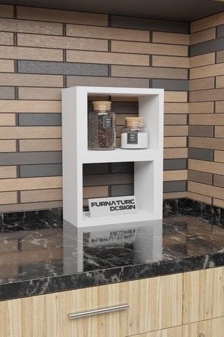 Tezgah Üstü Genişlik Ayarlı Modüler Puzzle Baharatlık Rafı Beyaz