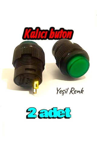 16mm Plastik 2 Pin Anahtarlı Buton Yeşil - Kalıcı Buton- Anahtar