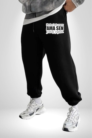 Angemiel Herkes Hata Yapar Ama Sen Yanlış Yaptın Yazılı 3 İplik Erkek Baskılı Siyah Eşofman Altı Siyah