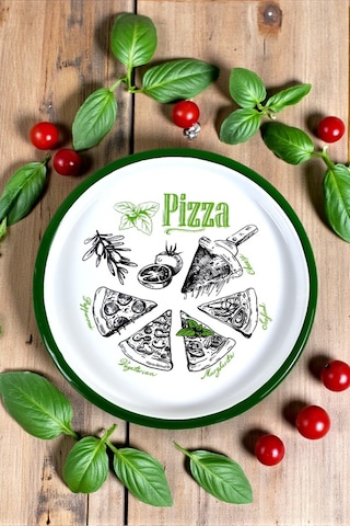 22 No Pizza Tabağı Tepsisi Supla Pasta Tabağı Servis Tabağı 22cm - Yeşil
