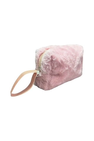 Chic Clutch Seyahat Makyaj Organizeri Kozmetik Çantası Tüy Peluş - 250 Açık Pembe
