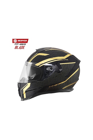 Scoyco FF-869 Blade Güneş Vizörlü Kapalı Kask Gold - Mat Siyah XL