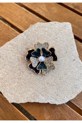 İnci Taşlı Yonca Broş Çok Renkli